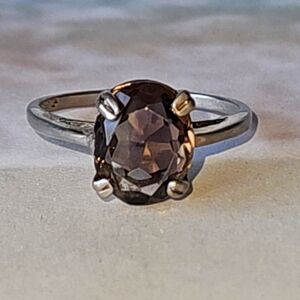 #130 Smoky Quartz Gemstone And Silver Ring Size 7 Vintage